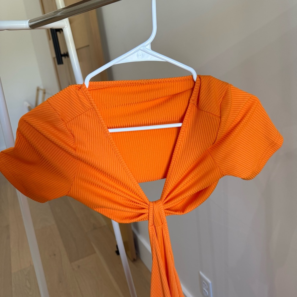 Orange Backless Midi Dress with Open Sides